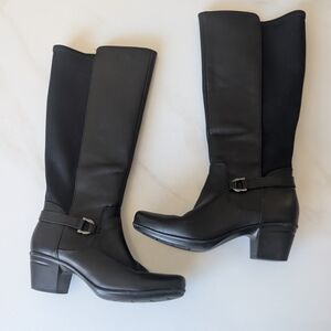 Clarks Emslie March Black Leather Cuir Noir Knee Tall Riding Boot Size 6